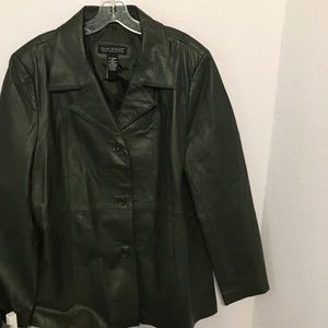Forest green leather coat. Beautiful!